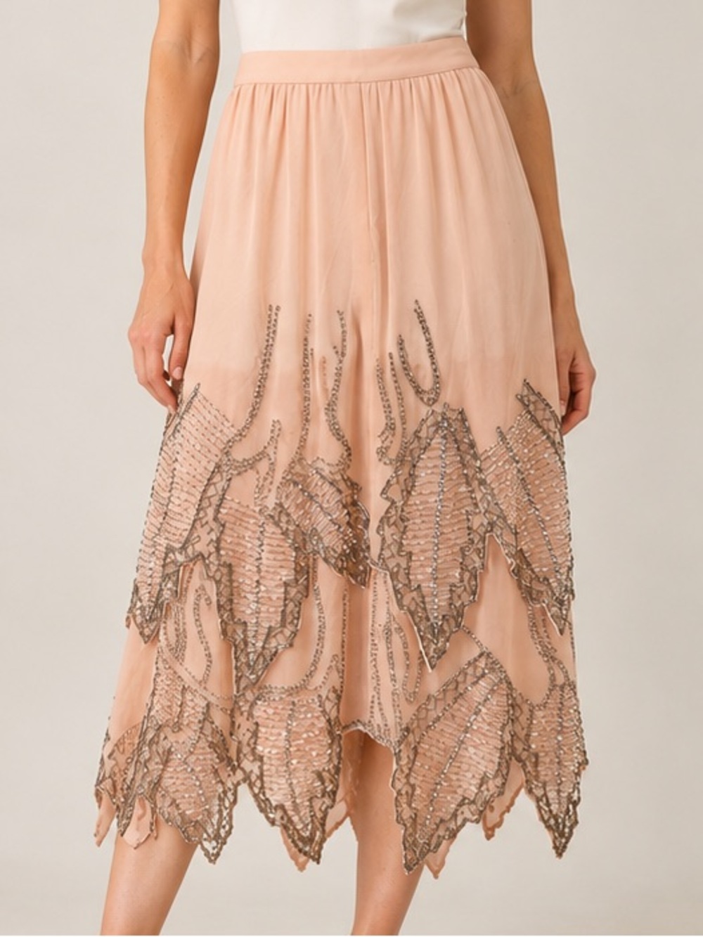 Vintage Oleg Cassini 100% Silk Beaded Blush Skirt Size 6